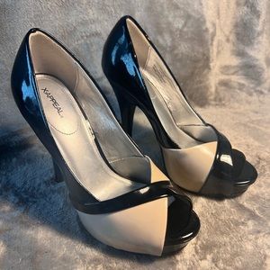 Xappeal Nude and Black Patent High Heels